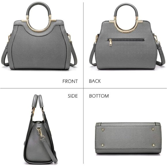 LJOSEIND Women Grey Designer Satchel Totes Structured Shoulder Bags - Picture 2 of 8